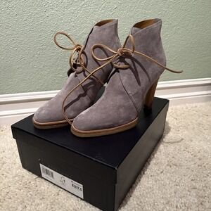Ralph Lauren Purple Label Brielle Grey Calf Suede Ankle Bootie Prairie 37.5 / 7